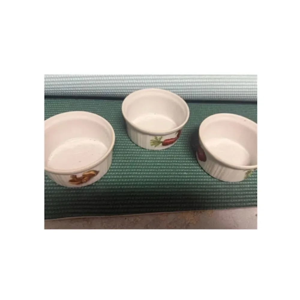 Vintage Porcelain Ramekins - SET OF 3 - White Vegetable Dishes